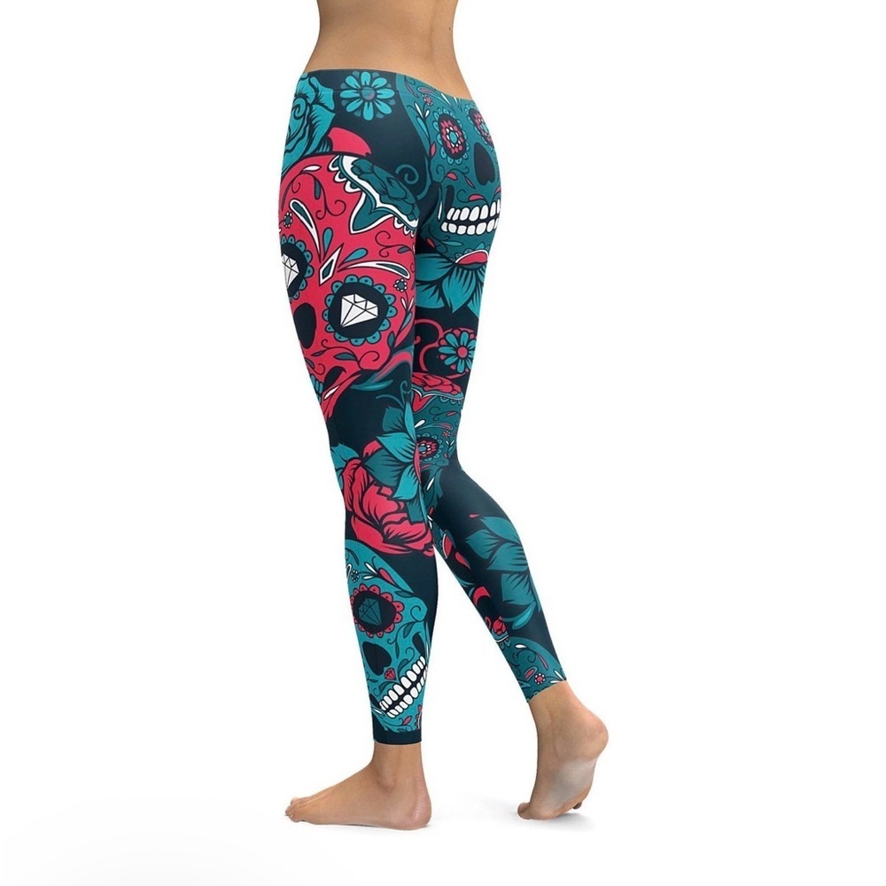 Gear Bunch Blue Sugar Skull Leggings | XL | Vibrant & Stretchy - Picture 2 of 6